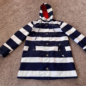 Lands End Windbreaker Blue White Stripe Button Hooded Coat Women Size XS (2-4)